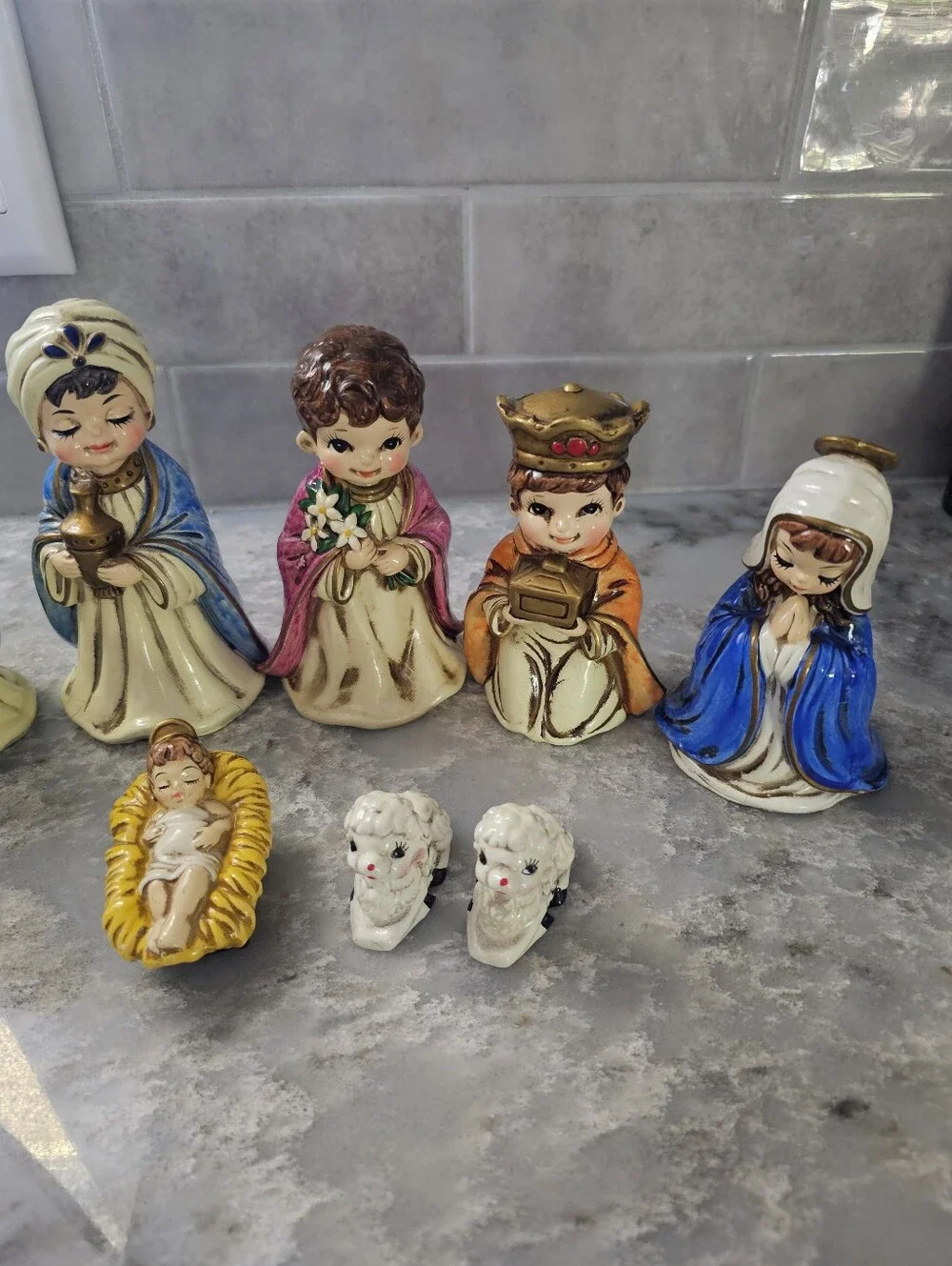 Vtg Josef Originals Nativity Set 8 Piece Wise Men Mary Jesus Lambs Mid Century